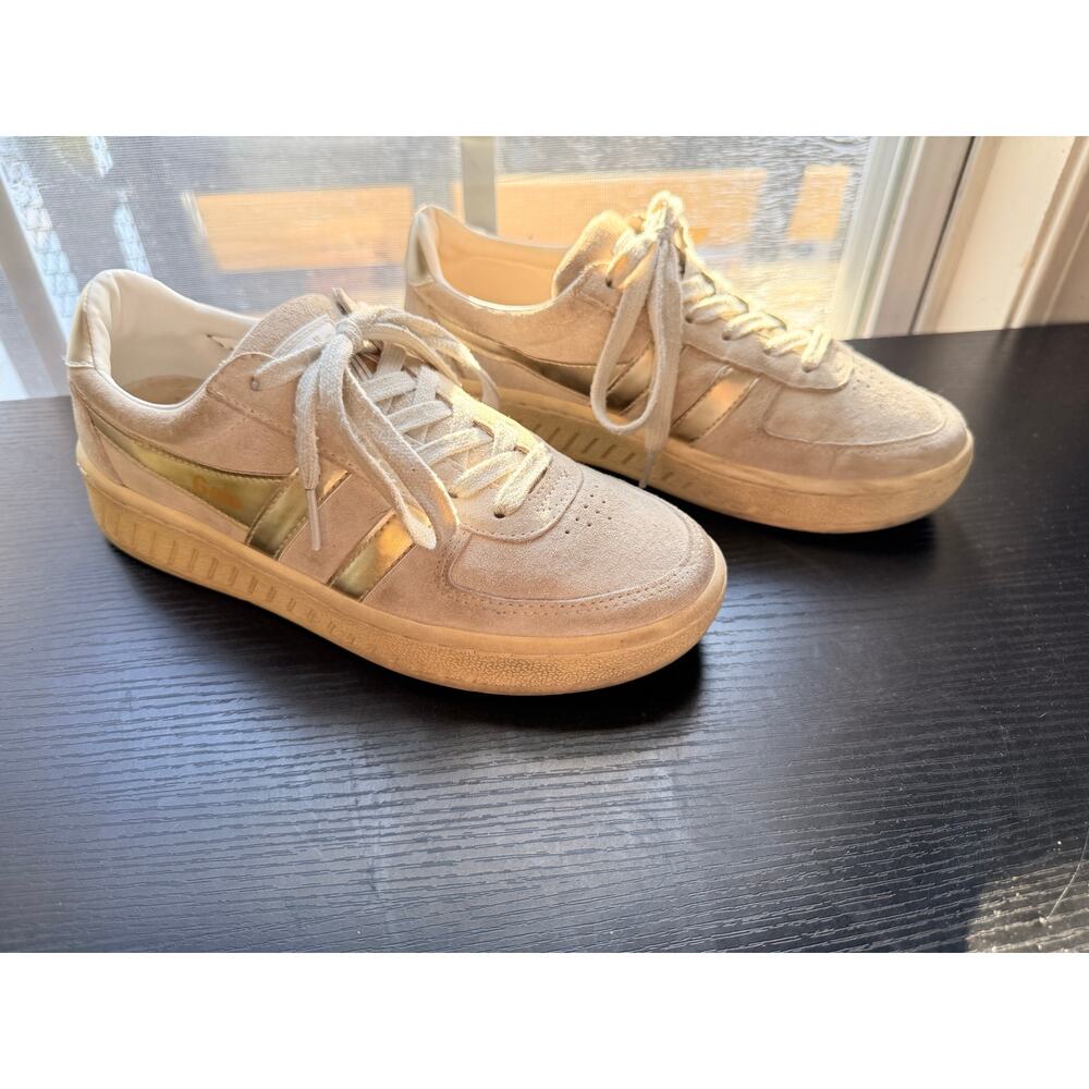 Gola Grandslam Pearl Sneakers Womens Size 7 Cream Gold Leather Suede Lace Up